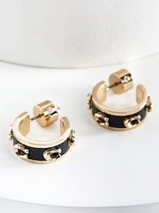 COACH Gold Tone Signature Enamel Hoops Earrings - Image 1 of 4