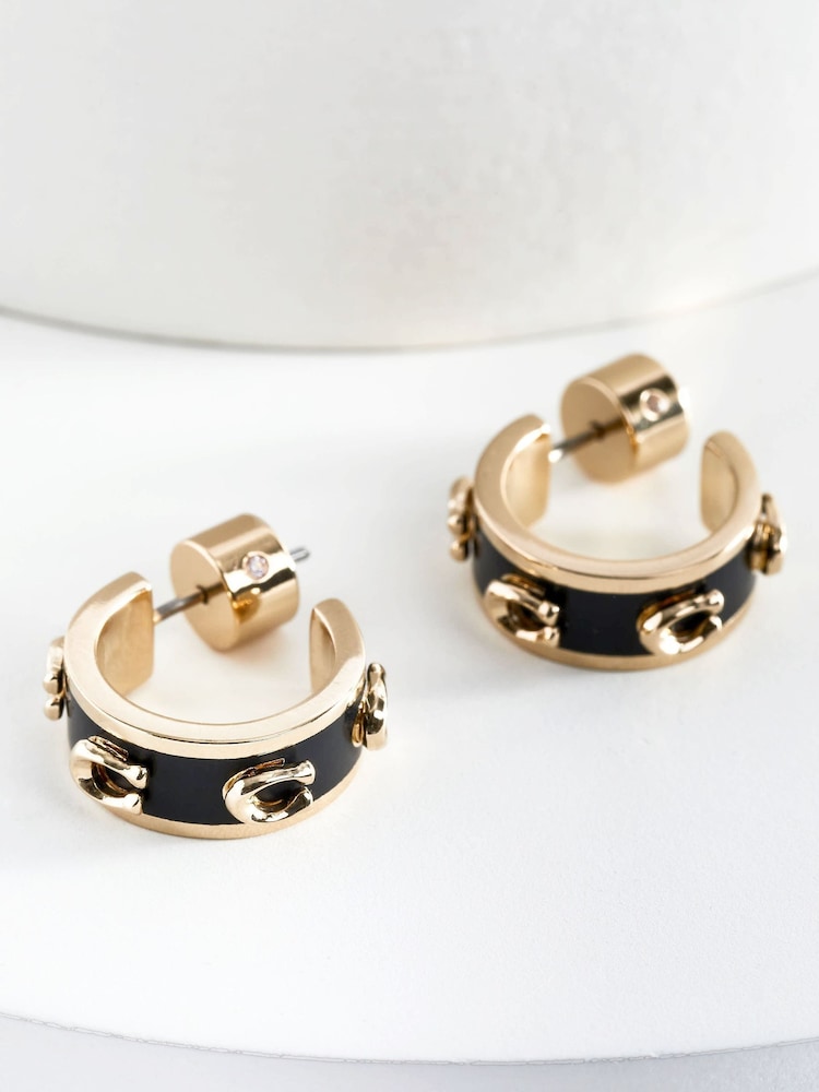 COACH Gold Tone Signature Enamel Hoops Earrings - Image 1 of 4