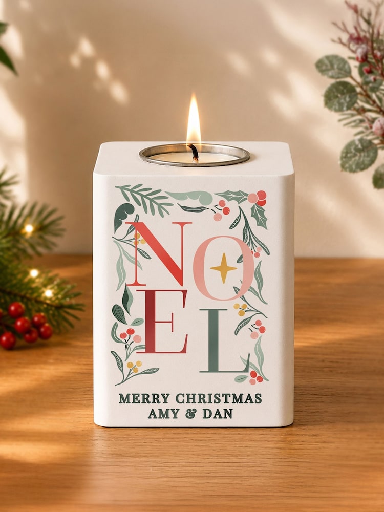 Personalised Noel Wooden Tealight Holder by PMC - Image 1 of 3