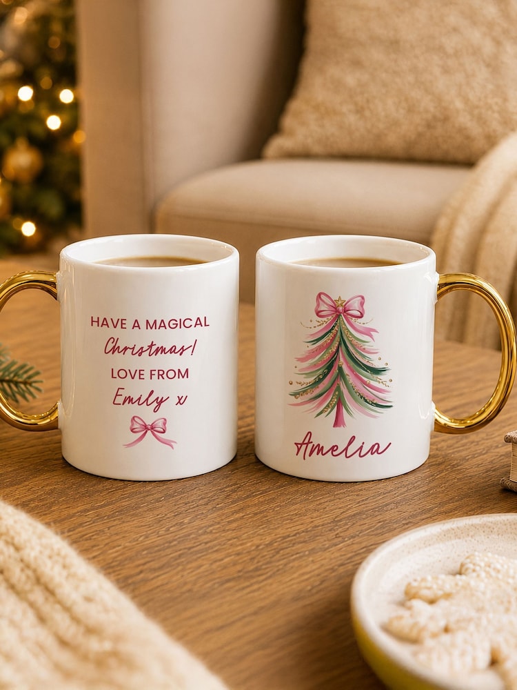 Personalised Glitter Tree Gold Handle Mug by PMC - Image 1 of 2 Personalised Glitter Tree Gold Handle Mug by PMC - Image 1 of 2