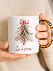Personalised Glitter Tree Gold Handle Mug by PMC - Image 2 of 2