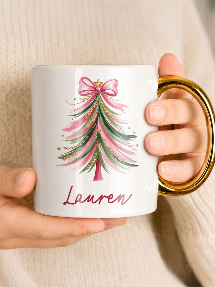 Personalised Glitter Tree Gold Handle Mug by PMC - Image 2 of 2 Personalised Glitter Tree Gold Handle Mug by PMC - Image 2 of 2