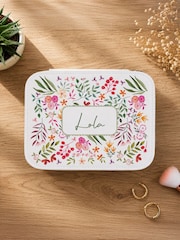 Personalised Floral Framed Leather Jewellery Box by PMC - Image 2 of 4