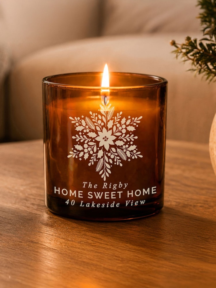 Personalised Snowflake Amber Candle Jar by PMC - Image 1 of 3 Personalised Snowflake Amber Candle Jar by PMC - Image 1 of 3
