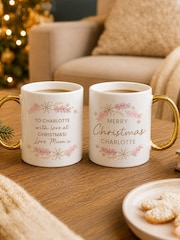 Personalised Wreath Gold Handled Mug by PMC - Image 1 of 2