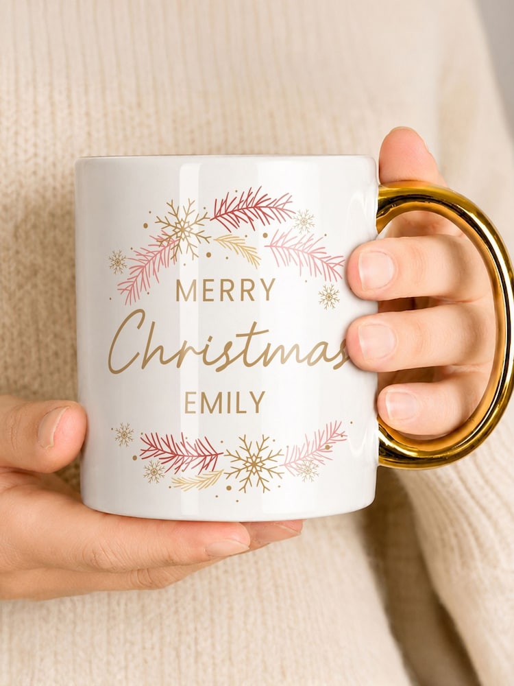 Personalised Wreath Gold Handled Mug by PMC - Image 2 of 2 Personalised Wreath Gold Handled Mug by PMC - Image 2 of 2