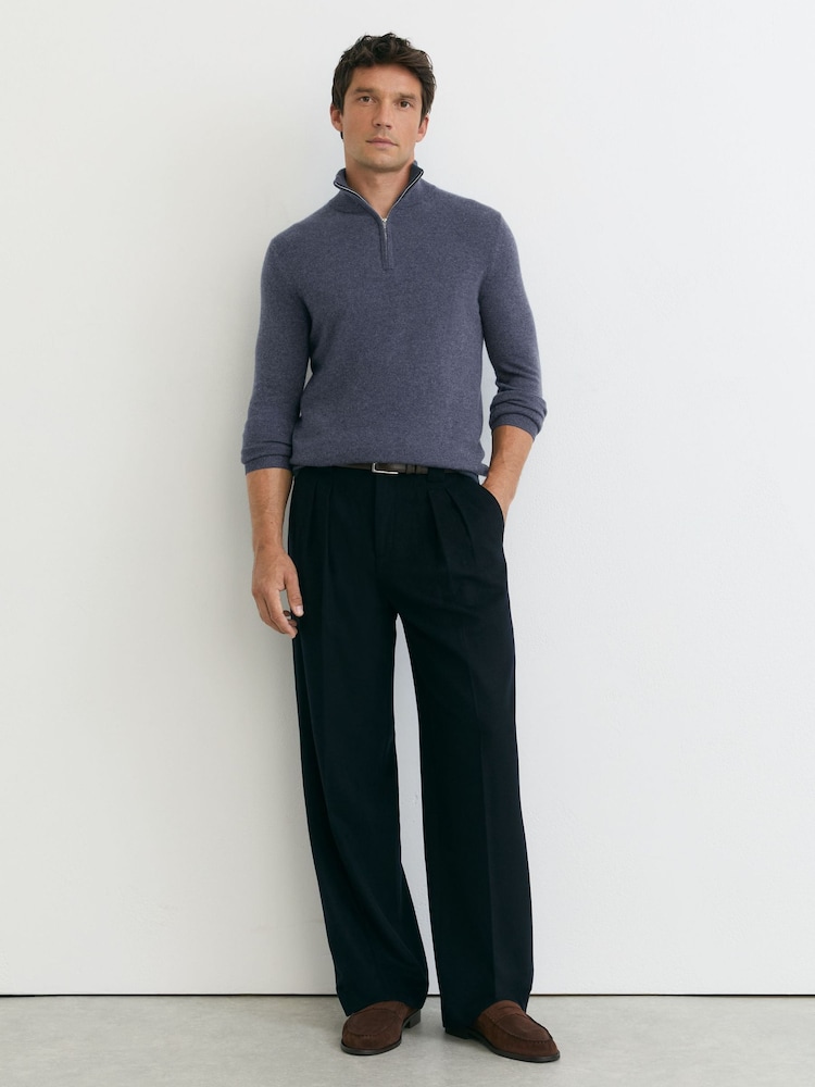 Reiss Denim Melange Royal 100% Cashmere Half-Zip Jumper - Image 1 of 6 Reiss Denim Melange Royal 100% Cashmere Half-Zip Jumper - Image 1 of 6