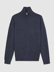 Reiss Denim Melange Royal 100% Cashmere Half-Zip Jumper - Image 2 of 6