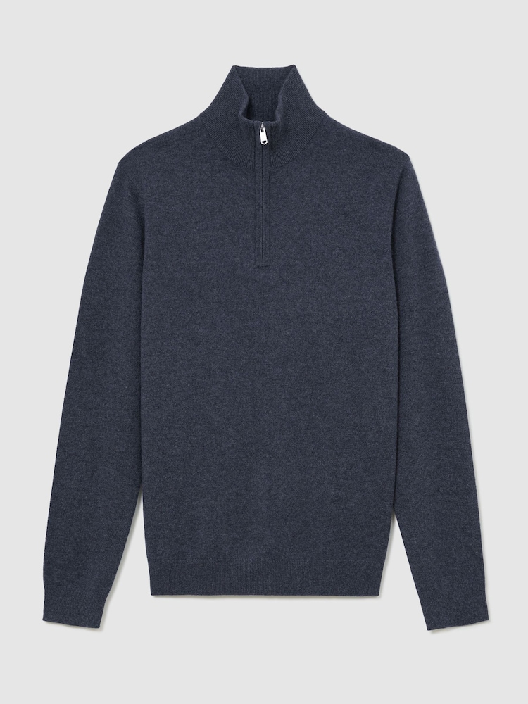 Reiss Denim Melange Royal 100% Cashmere Half-Zip Jumper - Image 2 of 6 Reiss Denim Melange Royal 100% Cashmere Half-Zip Jumper - Image 2 of 6