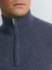 Reiss Denim Melange Royal 100% Cashmere Half-Zip Jumper - Image 3 of 6