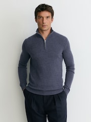 Reiss Denim Melange Royal 100% Cashmere Half-Zip Jumper - Image 4 of 6