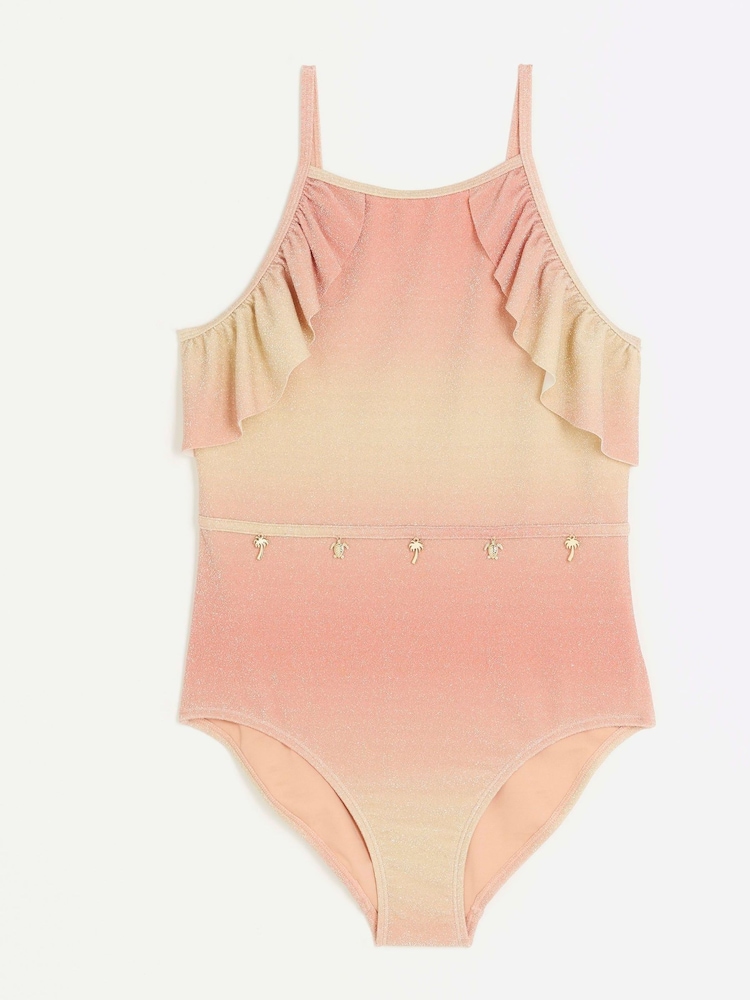 River Island Orange Girls Ombre Glitter Swimsuit - Image 1 of 2
