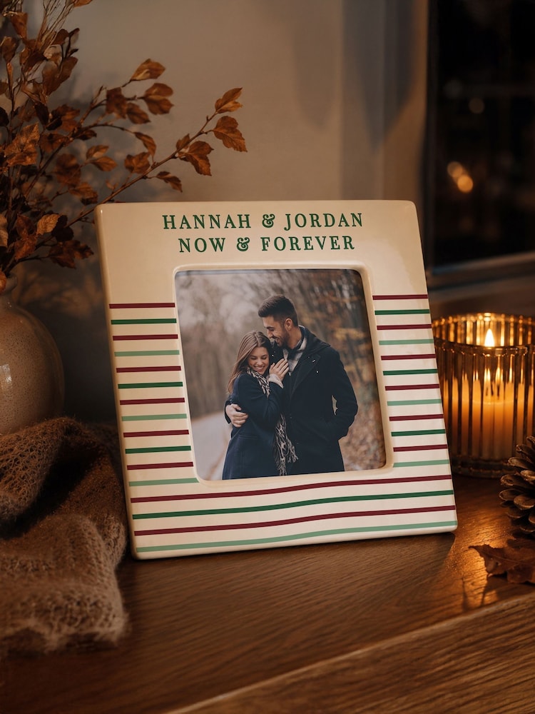 Personalised Stripes Ceramic 4x4 Photo Frame by PMC - Image 1 of 2 Personalised Stripes Ceramic 4x4 Photo Frame by PMC - Image 1 of 2