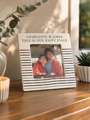 Personalised Stripes Ceramic 4x4 Photo Frame by PMC - Image 2 of 2