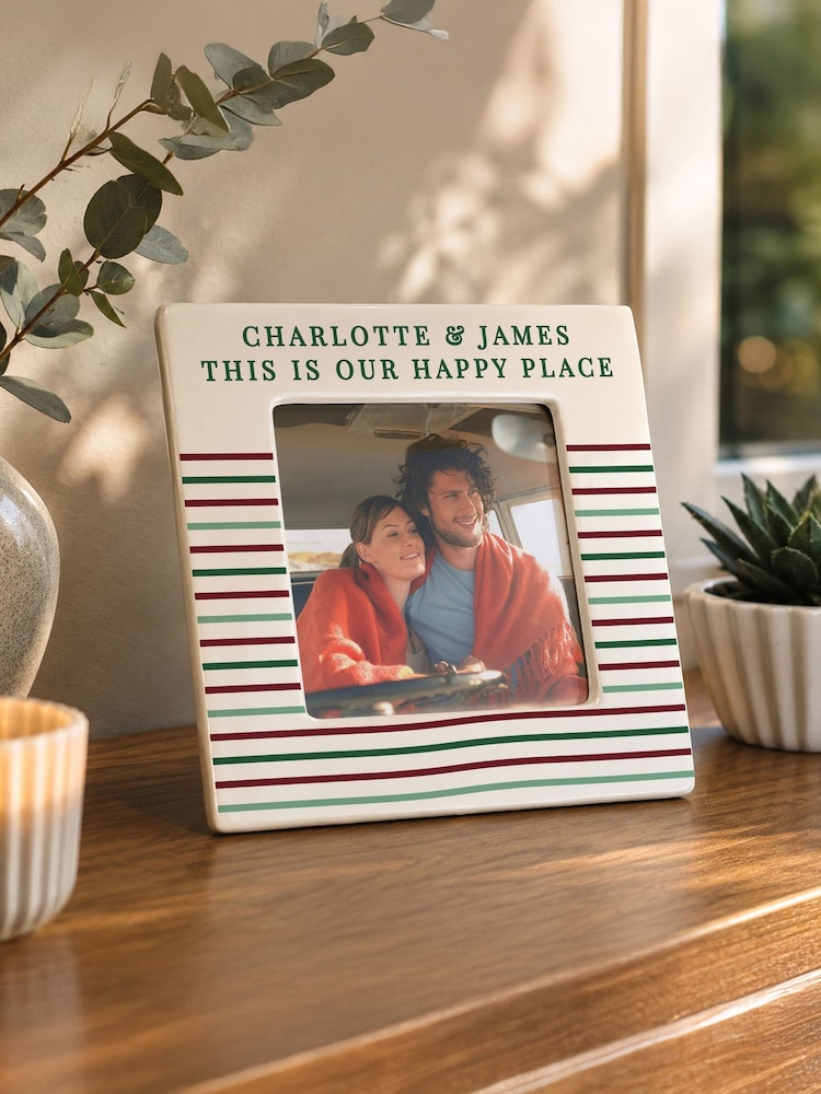 Personalised Stripes Ceramic 4x4 Photo Frame by PMC - Image 2 of 2 Personalised Stripes Ceramic 4x4 Photo Frame by PMC - Image 2 of 2