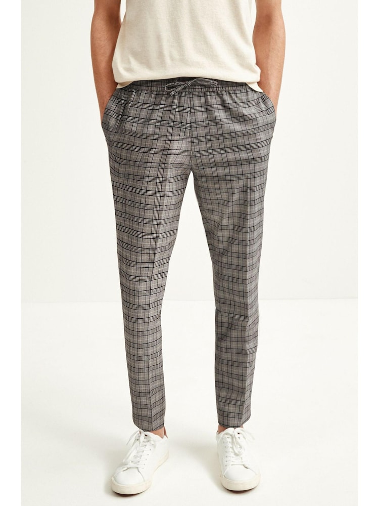 Grey Light Grey Check Formal Joggers - Image 1 of 3 Grey Light Grey Check Formal Joggers - Image 1 of 3