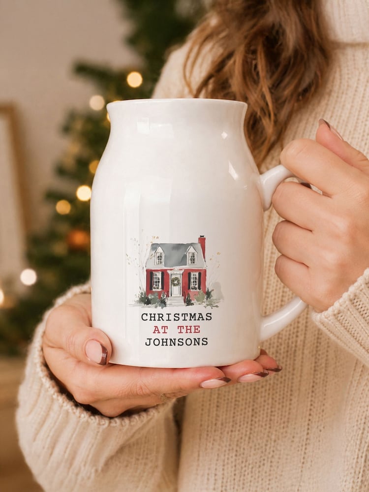 Personalised Christmas House Ceramic Jug Vase by PMC - Image 2 of 3 Personalised Christmas House Ceramic Jug Vase by PMC - Image 2 of 3