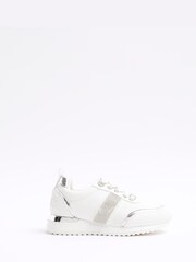 River Island White Girls Denim Diamonte Trainers - Image 1 of 4