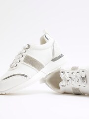 River Island White Girls Denim Diamonte Trainers - Image 3 of 4