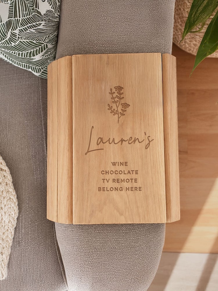 Personalised Floral Wooden Sofa Tray by PMC - Image 1 of 3 Personalised Floral Wooden Sofa Tray by PMC - Image 1 of 3