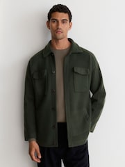Reiss Forest Green Lockwood Boiled Wool Twin-Pocket Overshirt - Image 1 of 8