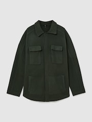 Reiss Forest Green Lockwood Boiled Wool Twin-Pocket Overshirt - Image 2 of 8