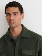 Reiss Forest Green Lockwood Boiled Wool Twin-Pocket Overshirt - Image 3 of 8