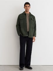 Reiss Forest Green Lockwood Boiled Wool Twin-Pocket Overshirt - Image 4 of 8