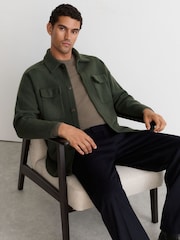Reiss Forest Green Lockwood Boiled Wool Twin-Pocket Overshirt - Image 5 of 8