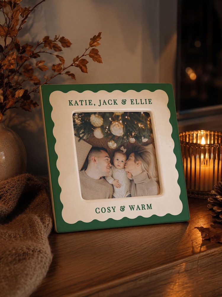 Personalised Scallop Trim Ceramic 4x4 Photo Frame by PMC - Image 1 of 2 Personalised Scallop Trim Ceramic 4x4 Photo Frame by PMC - Image 1 of 2