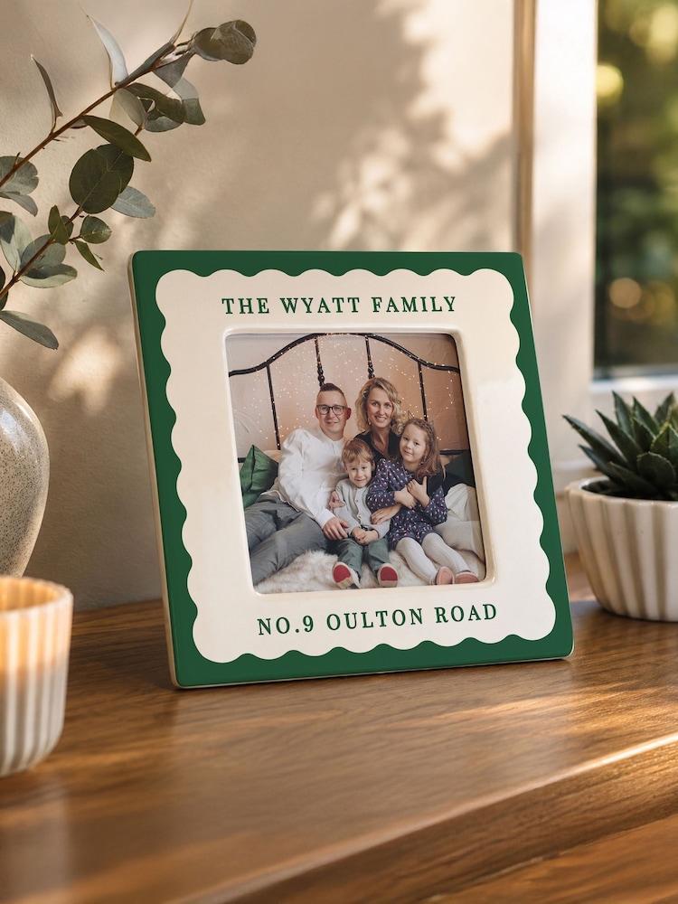 Personalised Scallop Trim Ceramic 4x4 Photo Frame by PMC - Image 2 of 2 Personalised Scallop Trim Ceramic 4x4 Photo Frame by PMC - Image 2 of 2