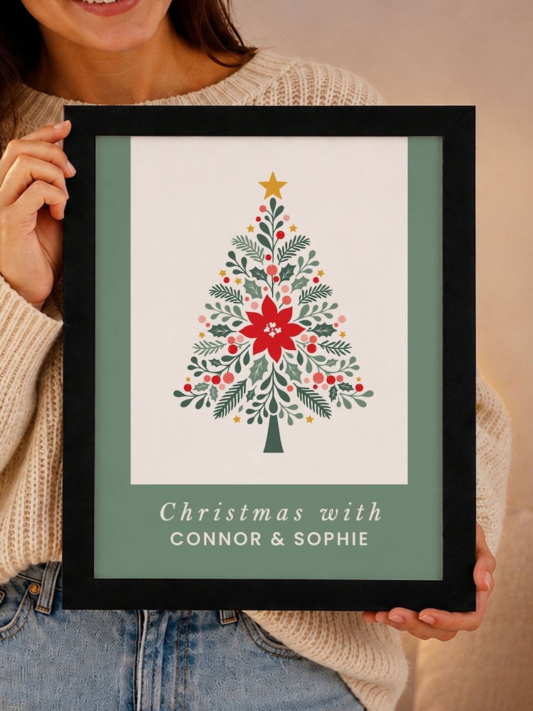 Personalised Christmas Tree Black Framed Poster Print by PMC - Image 1 of 7