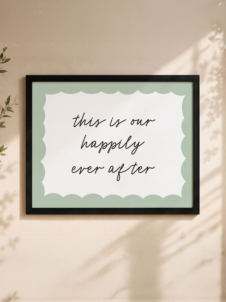 Personalised Sage Scallop Trim Black Framed Poster Print by PMC - Image 1 of 5 Personalised Sage Scallop Trim Black Framed Poster Print by PMC - Image 1 of 5