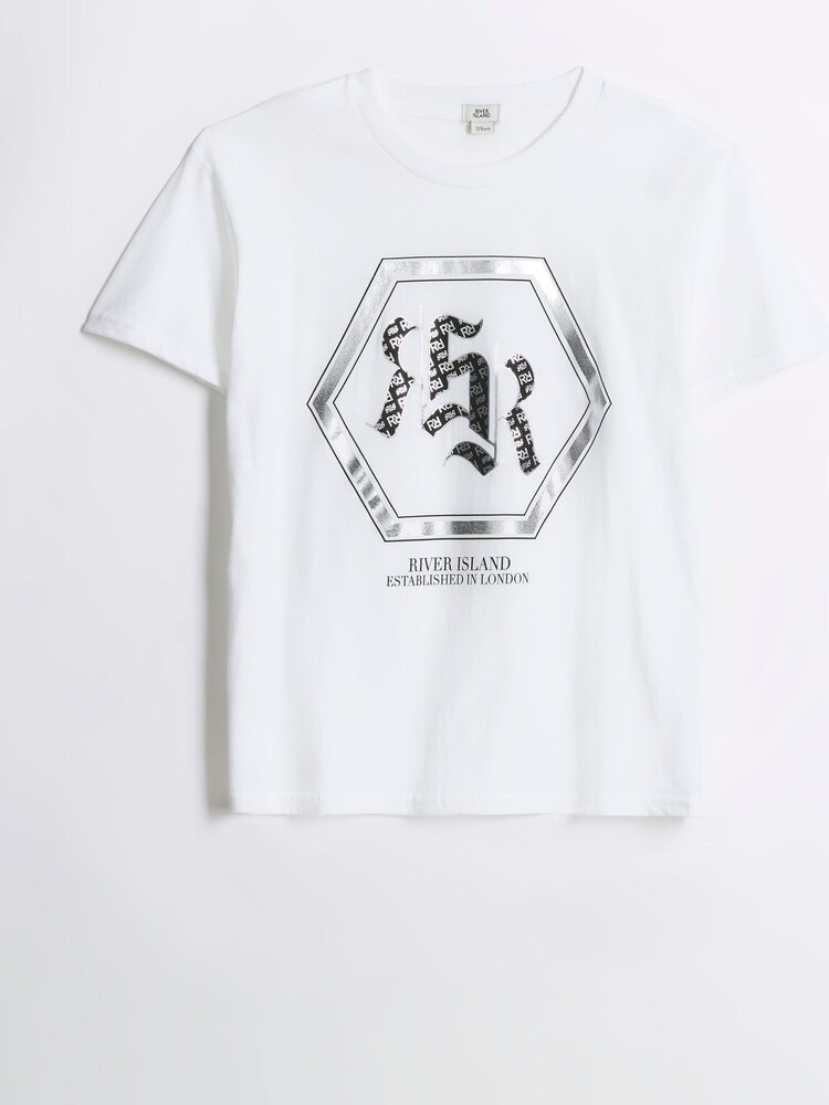River Island White Boys Monogram RR T-Shirt - Image 1 of 3