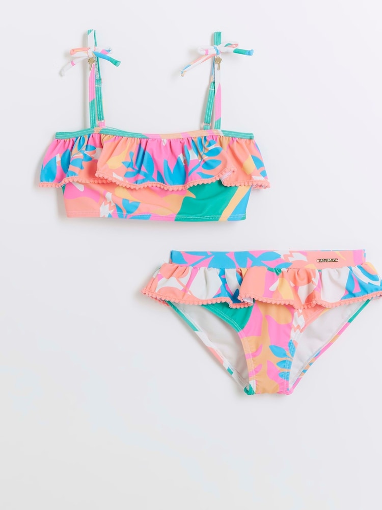 River Island Multi Girls Tropical Tie Bikini - Image 1 of 4