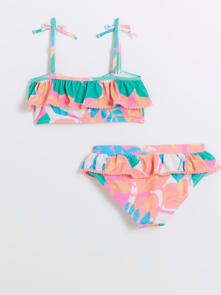 River Island Multi Girls Tropical Tie Bikini - Image 2 of 4
