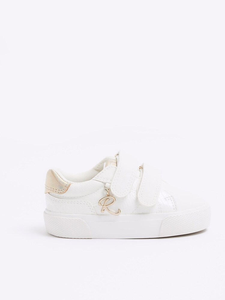 River Island White Girls Gold Glitter Trainers - Image 1 of 4