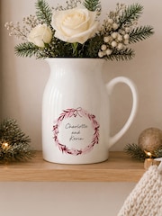 Personalised Christmas Wreath Ceramic Jug Vase by PMC - Image 1 of 3