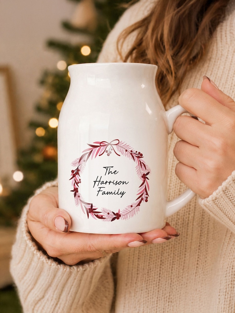 Personalised Christmas Wreath Ceramic Jug Vase by PMC - Image 2 of 3 Personalised Christmas Wreath Ceramic Jug Vase by PMC - Image 2 of 3