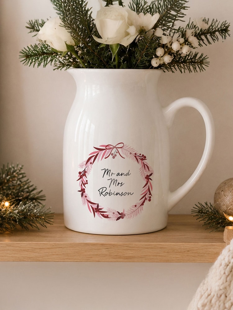 Personalised Christmas Wreath Ceramic Jug Vase by PMC - Image 3 of 3 Personalised Christmas Wreath Ceramic Jug Vase by PMC - Image 3 of 3