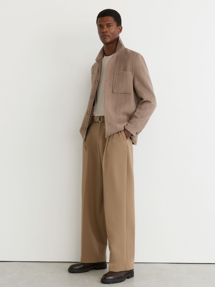 Reiss Camel Brown Atwell Relaxed-Fit Belted Trousers - Image 1 of 7 Reiss Camel Brown Atwell Relaxed-Fit Belted Trousers - Image 1 of 7