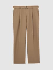 Reiss Camel Brown Atwell Relaxed-Fit Belted Trousers - Image 2 of 7