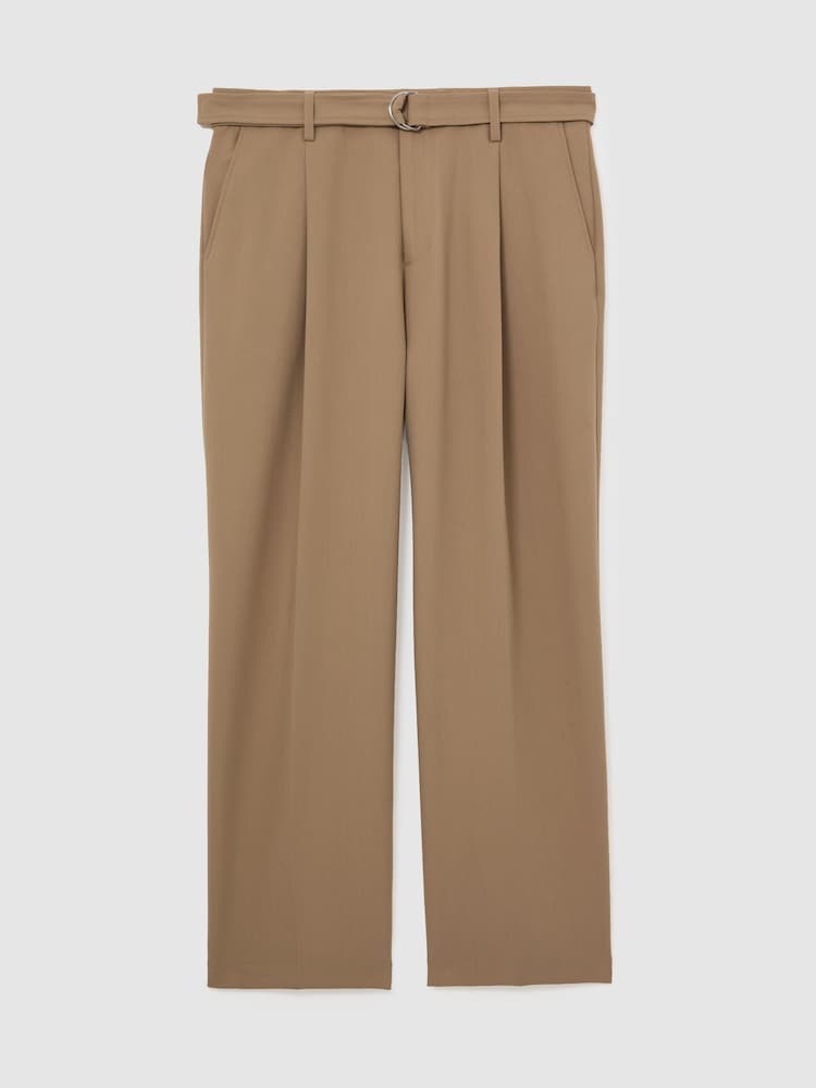 Reiss Camel Brown Atwell Relaxed-Fit Belted Trousers - Image 2 of 7 Reiss Camel Brown Atwell Relaxed-Fit Belted Trousers - Image 2 of 7
