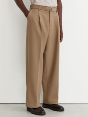 Reiss Camel Brown Atwell Relaxed-Fit Belted Trousers - Image 3 of 7
