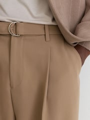 Reiss Camel Brown Atwell Relaxed-Fit Belted Trousers - Image 4 of 7