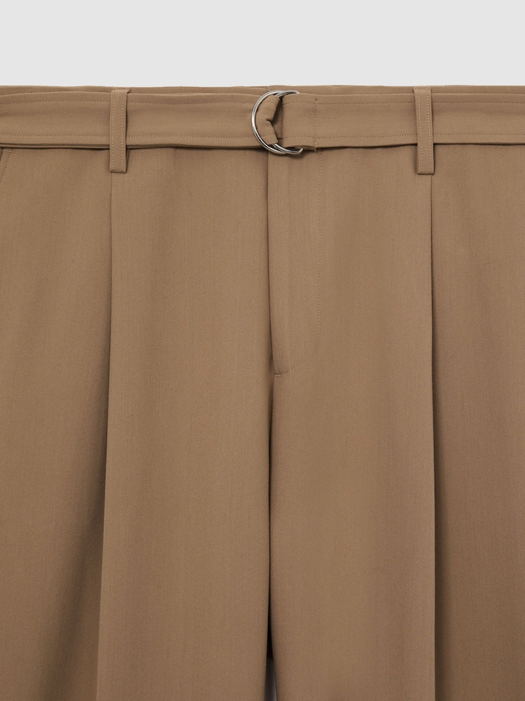 Reiss Camel Brown Atwell Relaxed-Fit Belted Trousers - Image 7 of 7 Reiss Camel Brown Atwell Relaxed-Fit Belted Trousers - Image 7 of 7