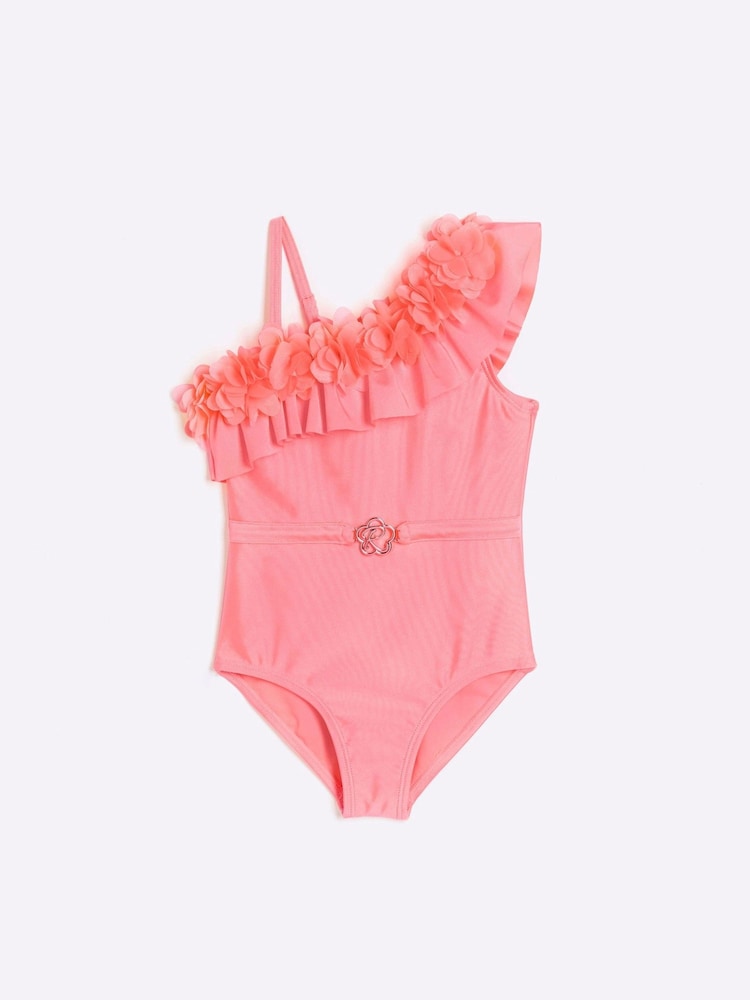 River Island Pink Chrome Girls Floral Swimsuit - Image 1 of 4 River Island Pink Chrome Girls Floral Swimsuit - Image 1 of 4