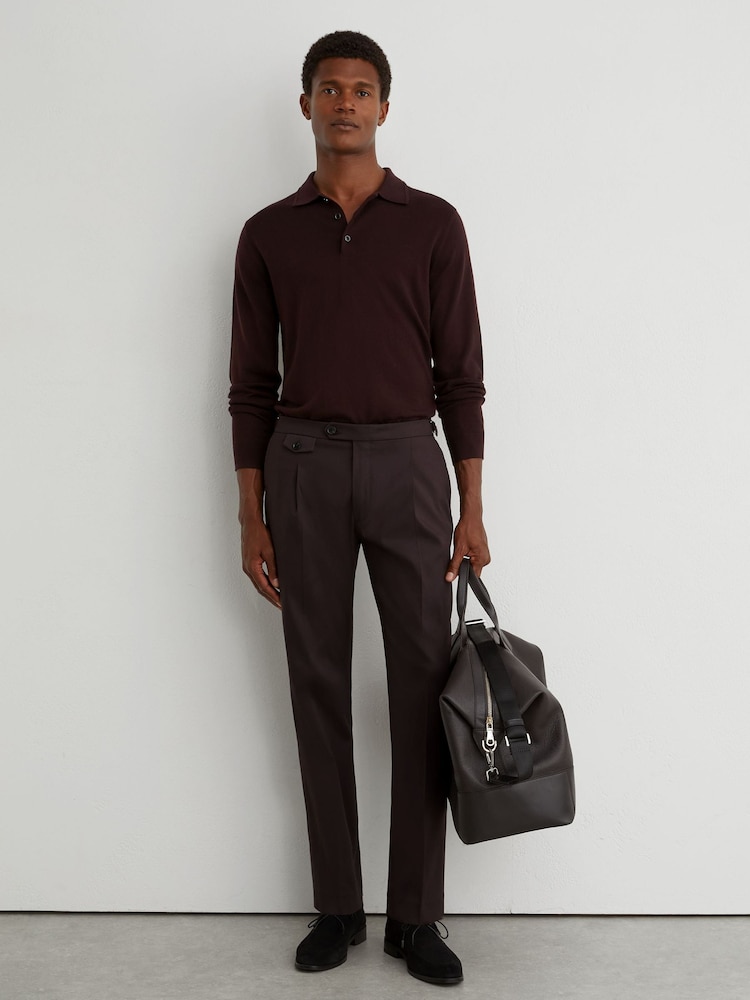 aubergine poupre - Pantalons ajustés en coton mélangé avec ajusteur latéral Reiss Float - Image 1 de 6