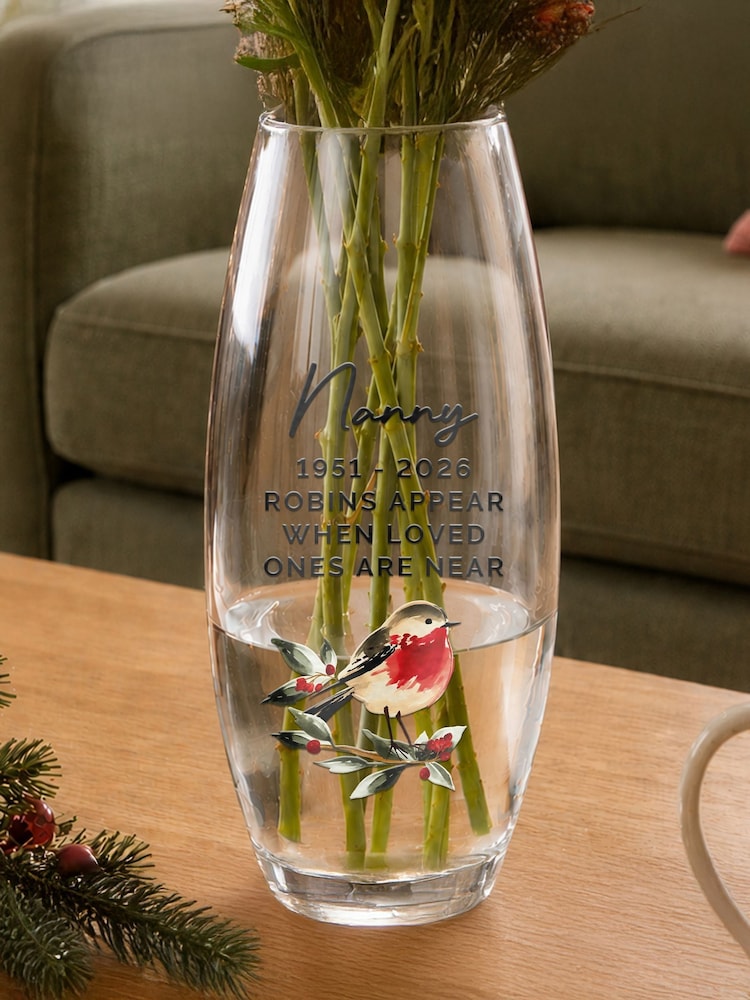 Personalised Watercolour Robin Bullet Vase by PMC - Image 1 of 3