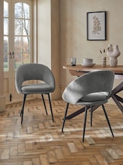 Set of 2 Fine Chenille Mid Grey Hewitt Upholstered Black Leg Dining Chairs - Image 1 of 8